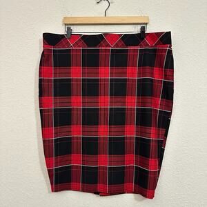 TORRID Studio Luxe Ponte Pencil Skirt Red Black Plaid Stretch NWT